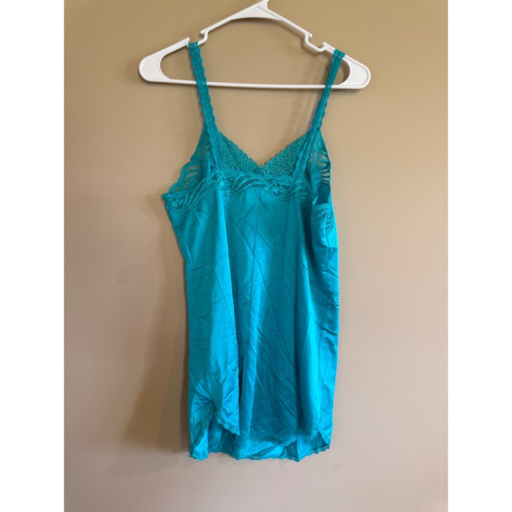 Shadowline Turquoise Blue Lace Trim Slip Dress Nightgown Lingerie Small - Picture 4 of 6